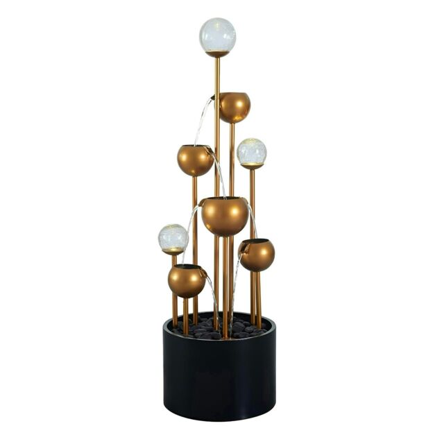 Golden Orb Cascading Tiered Garden Water Feature with LED Lights 120cm