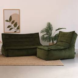 Kota Velvet XL Bean Bag Sofa & Lounger Set Olive Green Bean Bag Chair Green Green L 1