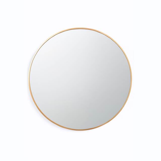 Neo 60cm Gold Round Metal Frame Wall Mirror Float Glass HD Reflection Anti Rust Moisture Proof Wall Mounted Bathroom Bedroom Hallway Living Room Vanity Gold Gold