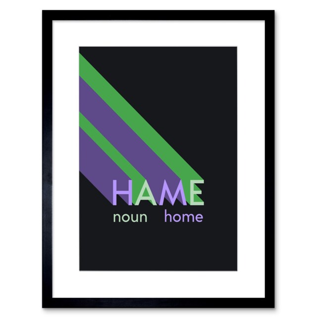 "Scottish Word Definition Hame Home Scots Dictionary 9x7"" Black Framed Wall Art Print"