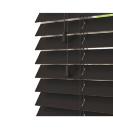 80cm Onyx Smooth Finish Faux Wood Venetian Blinds with Strings (120cm Drop) Black Black