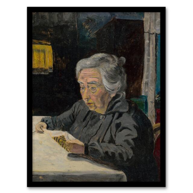 "Old Lady Reading Grandmother Portrait Kubincan Framed Wall Art Print 12X16"""