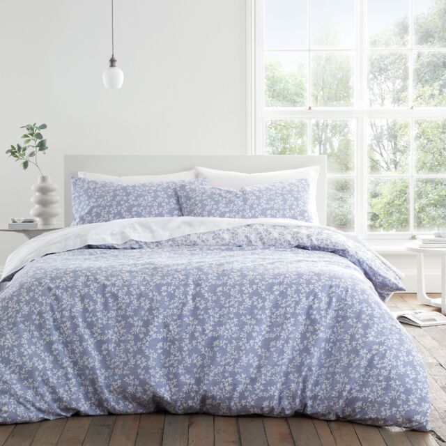 Shadow Leaves 200 Thread Count Cotton Reversible Duvet Cover Set Blue French Blue Super King