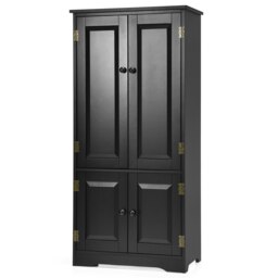 COSTWAY Kitchen Wooden Storage Cabinet Cupboard Shelf Black 1