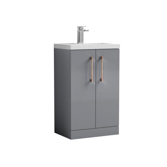 Balterley Level Compact Bathroom Cloakroom Vanity Basin Unit with Ceramic Basin, Handles Grey Satin Grey 840 x 510 x 360mm