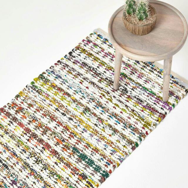 Homescapes Handwoven Multi Coloured Cotton Diamond Chindi Hall Runner - 66 x 200 cm Multi Multi