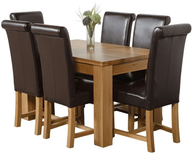Dakota 127 x 82cm Oak Small Dining Table and 6 Washington Leather Chairs Brown Brown