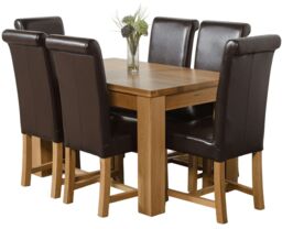 Dakota 127 x 82cm Oak Small Dining Table and 6 Washington Leather Chairs Brown Brown