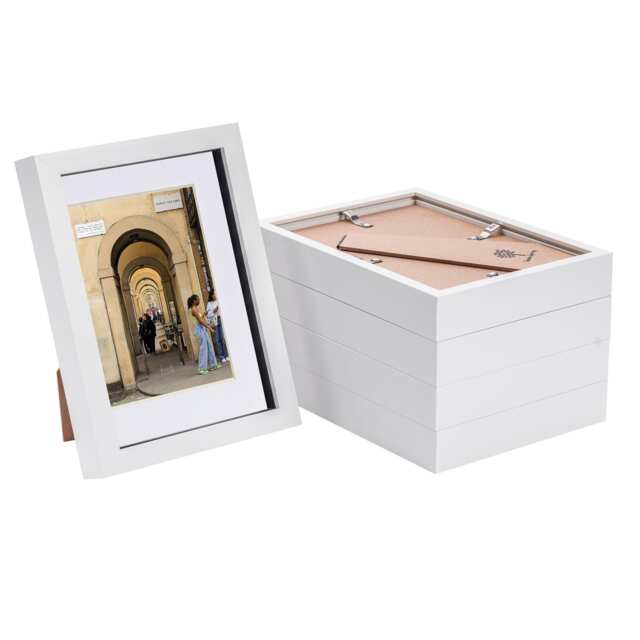"Nicola Spring A5 (6 x 8"") Photo Frames - White/White Mount - 3D Picture Frame Box Portrait Display Case (23.5 x 17cm) Set of 5"