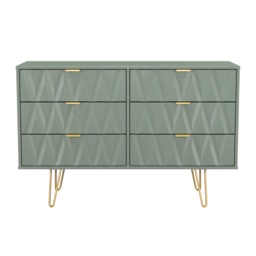 Dallas 6 Drawer Wide Chest of Drawers in Reed Green (Ready Assembled) Green Reed Green