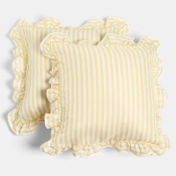 OHS 2 x Bengal Stripe Faux Linen Frill Cushion Covers