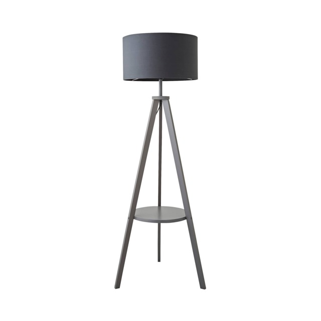 ValueLights Morrigan Charcoal Shade Grey Wood Tripod Floor Lamp Grey