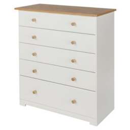 Colorado 5 Drawer Chest - MDF/MDP - 80 x 38 x 96.4 cm - Soft White/Oak