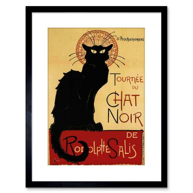 "Cat Chat Noir Rodolphe Salis Paris France 9x7"" Black Framed Wall Art Print"