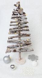 BROWN WOODEN BIRCH Christmas TREE WHITE SNOW