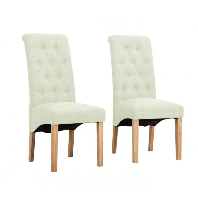 MCC Direct Set of 2 Linen Fabric Dining Chairs High Back Top Scroll Kitchen Accent Chairs