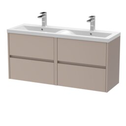 Balterley Chartley Contemporary Wall Hung 4 Drawer Vanity Basin Unit with Ceramic Basin, 1200mm, Taupe