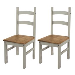 Pair of Corona Solid Pine Dining Chairs with Antique or Grey Wax Finish – Wooden Kitchen Seating Grey Grey 1