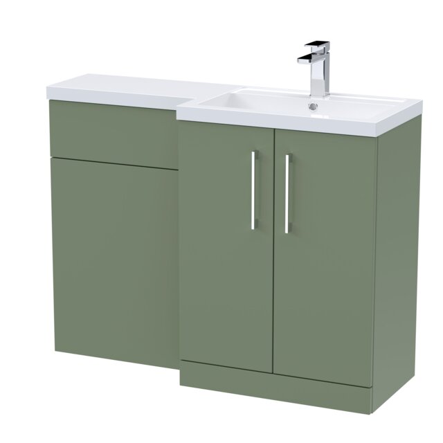 Balterley Right-Hand Bathroom Vanity and WC Unit Combination with Basin, with Handles Green Satin Green 3