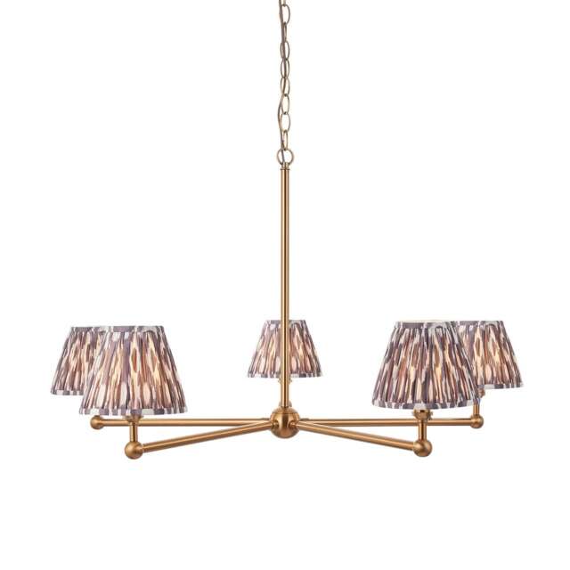 Santiago Brushed Aged Brass Plate Pendant Light with Pearl Grey Fabric Ikat Shade 16cm 5x B22