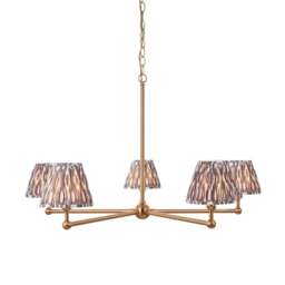 Santiago Brushed Aged Brass Plate Pendant Light with Pearl Grey Fabric Ikat Shade 16cm 5x B22