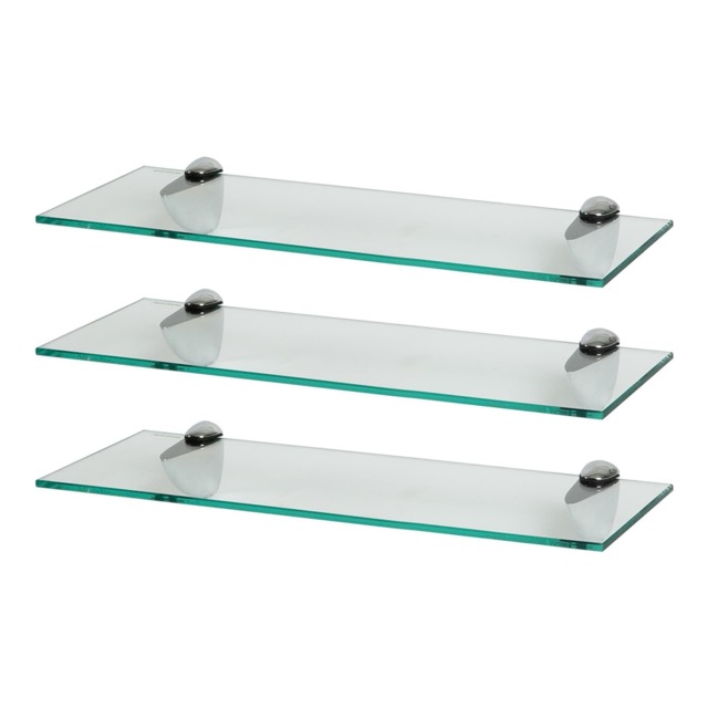 Harbour Housewares Floating Glass Shelf - 50cm - Metallic Brackets - Bathroom Shower Storage Vanity Display Unit Shelf Silver Chrome 3