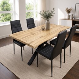 Dining Table Set with 4 Black Faux Leather Chairs Kitchen Dining Room Furniture
