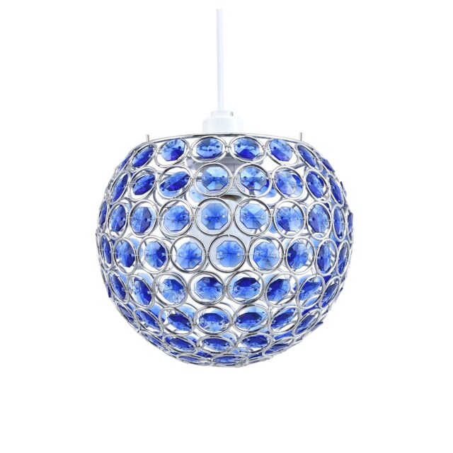 Modern Round Globe Easy Fit Pendant Shade with Small Blue Acrylic Bead Jewels Blue Midnight Blue 1