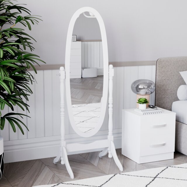 Vida Designs Nishano Oval Cheval Mirror Freestanding Rotating Vanity Mirror, White