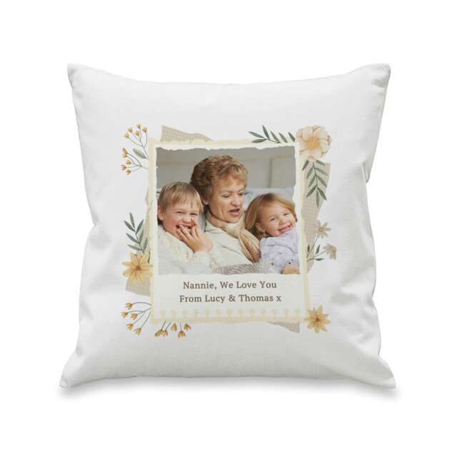 Personalised Wild Flowers Photo Upload Cushion White