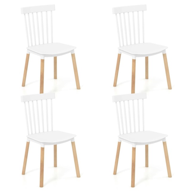 COSTWAY Set of 4 Windsor Dining Chairs Kitchen Armless White