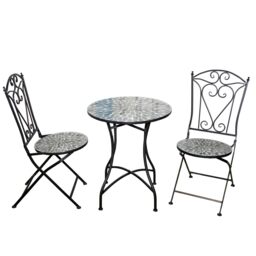 Leaf Mosaic Bistro Set with Folding Chairs, Ceramic Top Outdoor Table and Two Seat Garden Furniture for Patio and Balcony