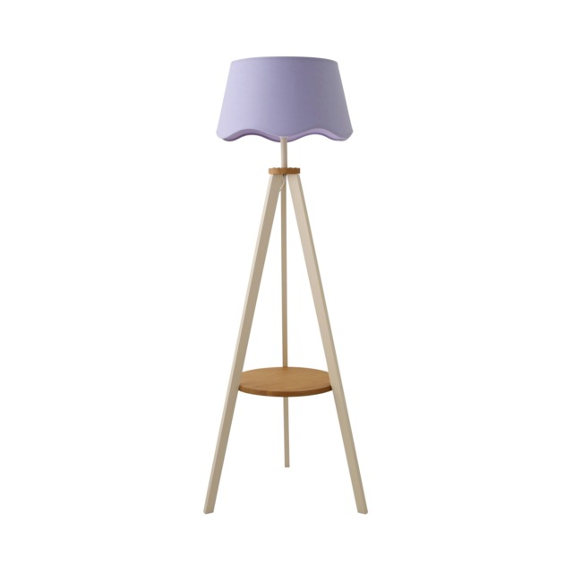 ValueLights Morrigan Cream Wood Floor Lamp Lilac Scallop Shade and Bulb