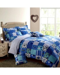 Velosso Stitch Trail Patchwork Printed Cotton Blend Blue Duvet Cover and Pillowcase Set Blue Double