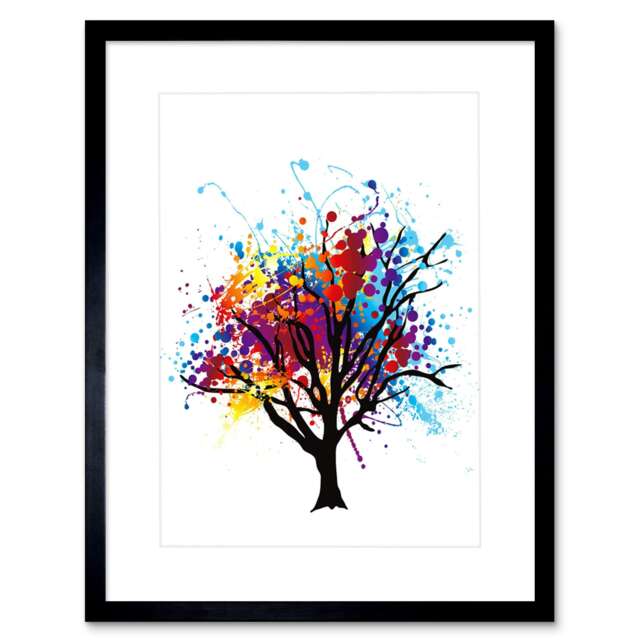"Paint Abstract Tree Rainbow Photo Home Decor 12x16"" Framed Wall Art Print"