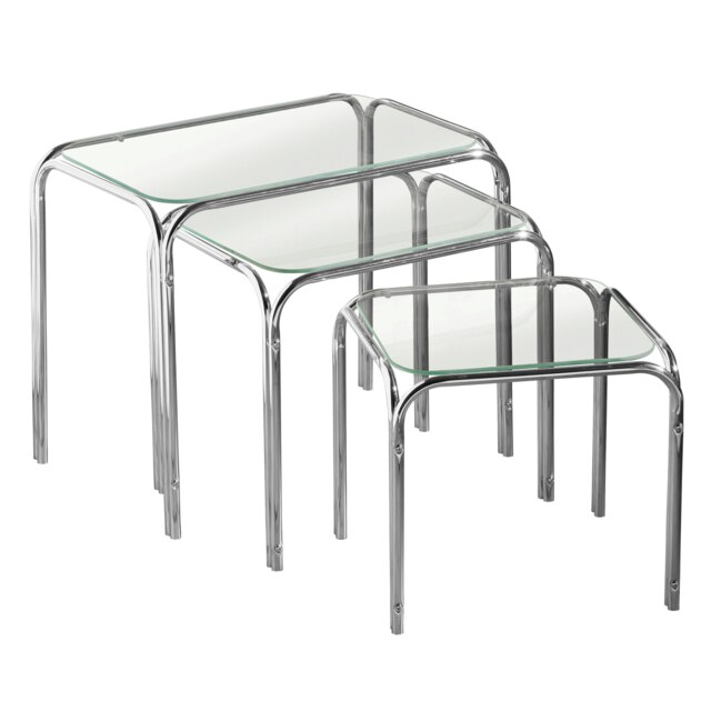 Jordan Nest Of 3 Clear Glass Pointed Oval Tables Silver