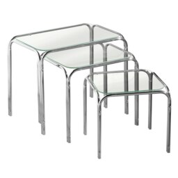 Jordan Nest Of 3 Clear Glass Pointed Oval Tables Silver