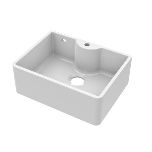 Balterley Fireclay Single Bowl Butler Kitchen Sink Tap Ledge, Overflow & Tap Hole White White 1