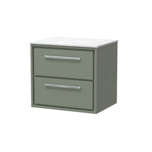 Balterley Framed Design Wall Hung 2 Drawer Vanity with Marble Worktop Green Reed Green 557 x 610 x 460mm