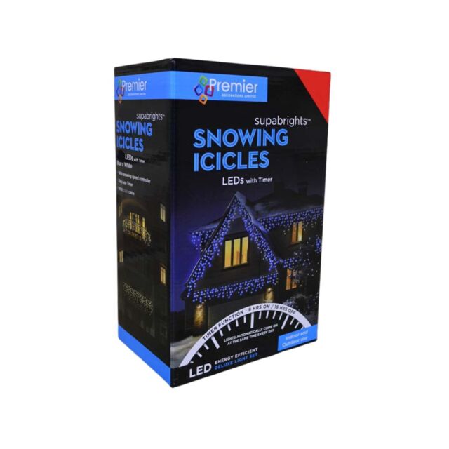 960 LED 23.8m Snowing Iciclebrights Indoor Outdoor Multifunction Christmas Icicle Lights on Clear Cable with Timer in Blue & White