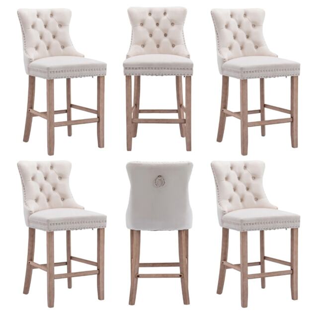 Romsey Set of 6 Modern Velvet Bar Stools with Chrome Knocker