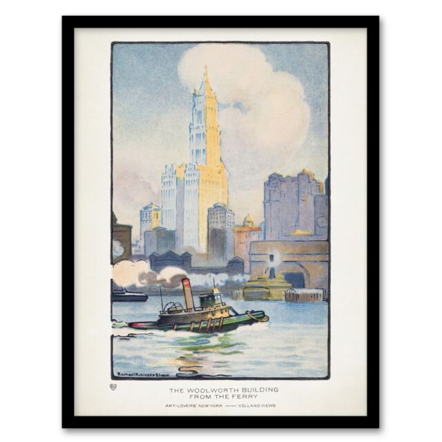 "The Woolworth Building from the Ferry Elmer Framed Wall Art Print 12X16"""
