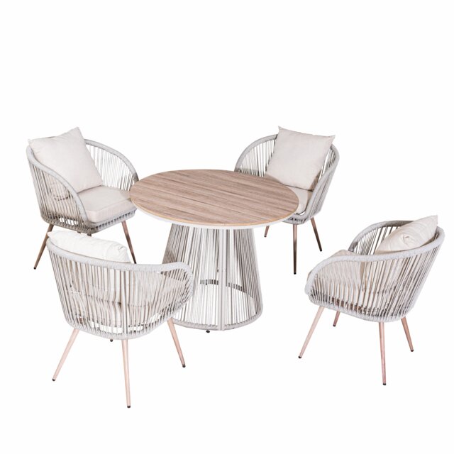 Direct Wicker Outdoor Garden Iron Woven Round Dining Table Set with Four Chairs