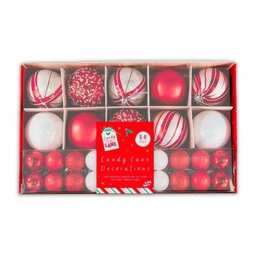 Red & White Candy Cane Luxury Christmas Tree Bauble Hanging Decorations - Pack of 50