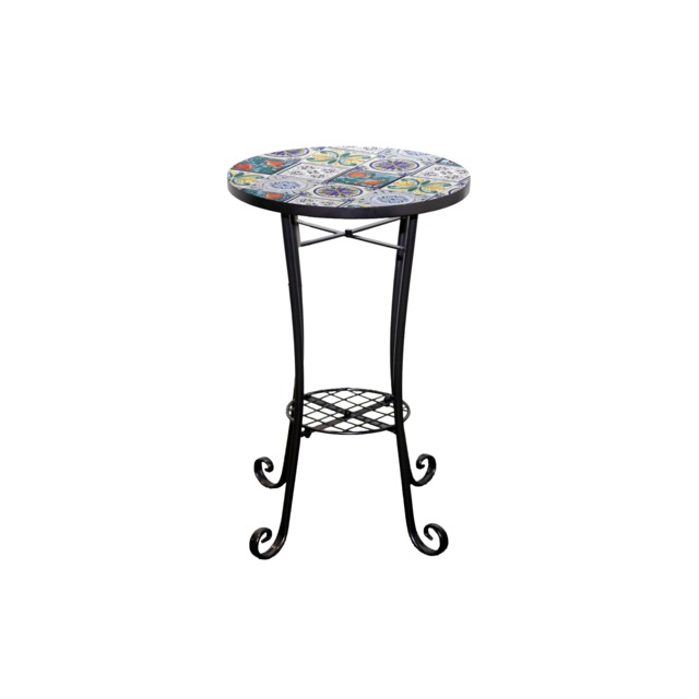 35cm Mosaic Plant Stand and Side Table with Ceramic Tile Top for Indoor and Outdoor Use