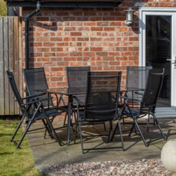 Outdoor 6 Person Rectangular Glass Top Garden Patio Dining Table Chairs Set