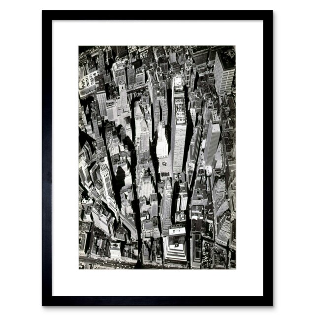 Black White Aerial View Manhattan New York City Framed Wall Art Print
