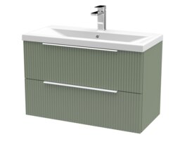 Balterley Fluted Wall Hung 2 Drawer Vanity Basin Unit with Ceramic Basin Green Satin Green