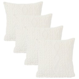 OHS 4 x Cable Knit Sherpa Texture Cushion Covers, 45x45cm - Cream