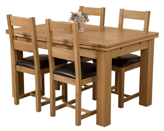 Richmond 140-220cm Oak Extending Dining Table and 4 Lincoln Chairs Brown Brown